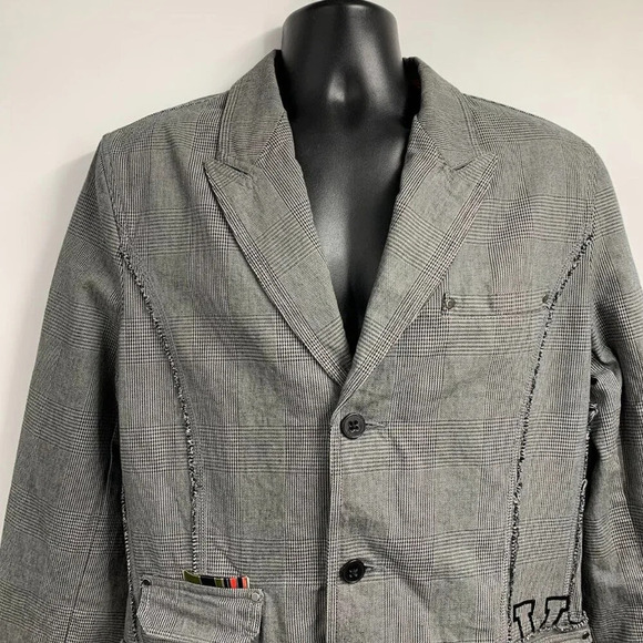 Triple Five Soul Men's Herringbone Plaid Eagle PRint 3 Button Jacket SIze L - Picture 4 of 13